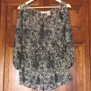 DKNY patterned sheer blouse